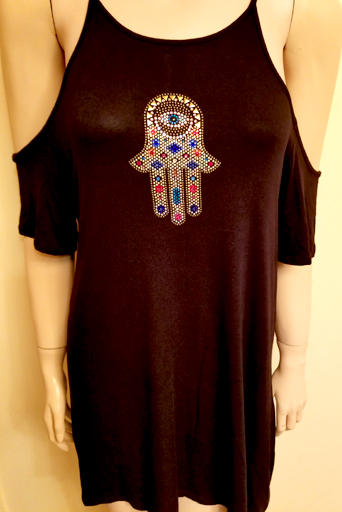 L SPAGHETTI STRAP OPEN SHOULDER WITH HAMSA DESIGN IN LARGE