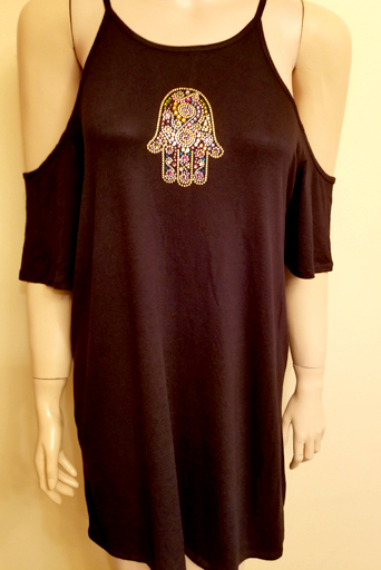 SPAGHETTI STRAP WITH PINK-GOLD HAMSA DESIGN IN XL $20.00