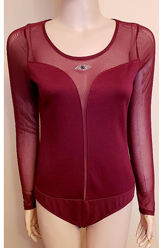 BURGUNDY BODY SUIT WITH SHEER SHOULDERS & SLEEVES WITH MINI EYES SIZE MIEDUM $30.00