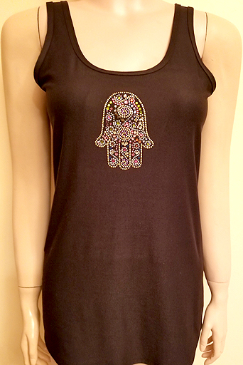 TANK TOP WITH PINK-GOLD HAMSA DESIGN IN SIZE LARGE  $30.00